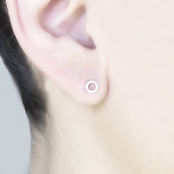 Minimalist 925 Sterling Silver Open Circle Stud Earrings Tiny or Small Sized - Picture 3 of 8